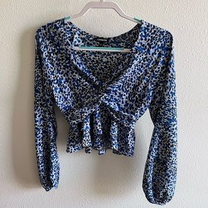 Express Leopard Print Faux Wrap Peplum Top Size Extra Small